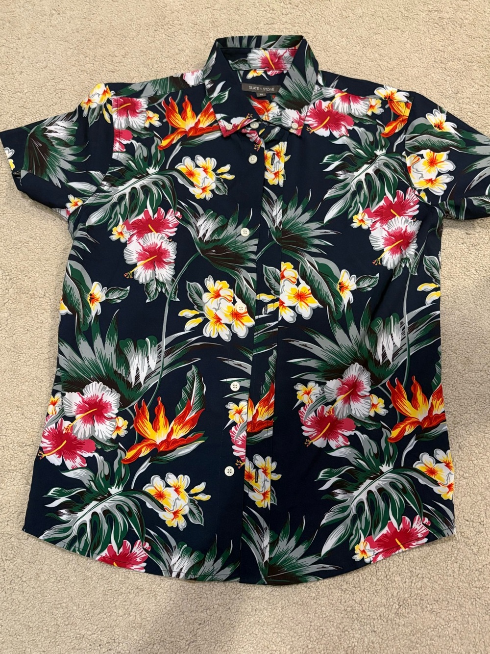 Boys Navy Tropical Floral Short Sleeve Shirt